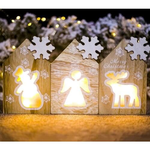 Wooden Snowflake Reindeer LED Light Lamp Tabletop Christmas Ornament Party Props Home Decor
