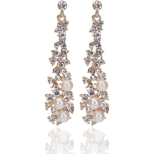 Elegant Chic Women Ladys Pearl Rhinestone Crystal Earring Long Chandelier Earrings Bride Wedding Jewelry Gifts