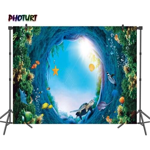 PHOTURT Undersea World Photography Background Kids Birthday Party Decoration Backdrop Blue Underwater Banner Photo Studios Props