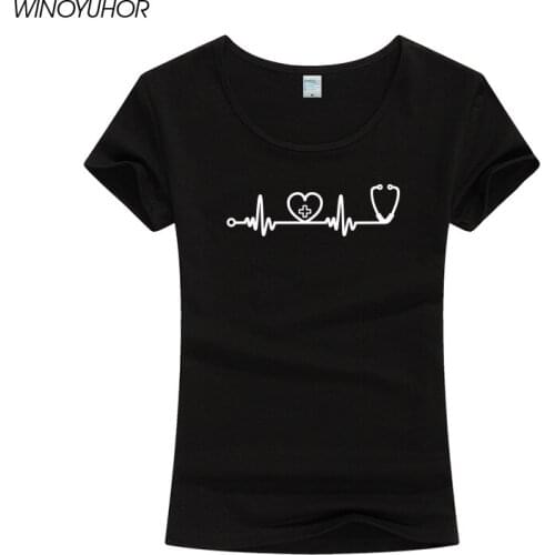 New Heartbeat Of Nurse T Shirts Women Girls Tops Cotton Causal Short Sleeve Tee Female Funny Doctor Nurses Day Gift T-Shirt