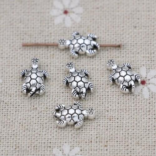 JAKONGO Antique Silver Plated Turtle Spacer Beads Vintage Loose Beads for Jewelry Making Bracelet DIY Handmade 13x9mm 20pcs
