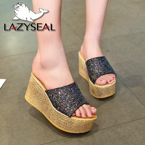 LazySeal 9cm wedges Heels slippers For Women Summer platform Casual leisure Woman Slides women Shoes female slippers Big Size 43