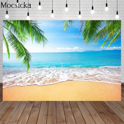Mocsicka Summer Beach Holiday Photography Backdrops Sea Wave Hawaii Blue Sky Palm Tree Children Portrait Background Photo Studio