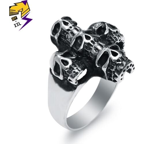 Fashion Jewelry Punk Skeleton Cross Rings for Men Stainless Steel Metal Vintage Silver Steampunk Skull Biker Rings Female