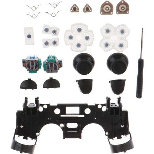 For PS4 Controller Repair Set L1 R1 L2 R2 Trigger Buttons 3D analog Joysticks Thumb Sticks Cap Conductive Rubber Screwdriver Kit