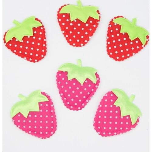 Set of 100pcs Fabric Red Strawberry Kawai Polka dot Padded Appliques 42*35mm Garment Patches,hair clips accessories