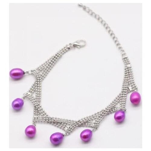 Real Freshwater Oval Pearl bracelet 7-8MM pearl bangle purple/red/ bule/pink mix mermaid colors bracelet for women female gift