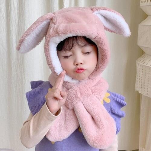 Baby Boys Girls Autumn Winter Cute Rabbit Ear Plush Warm Hat Cap Neck Wrap Scarf