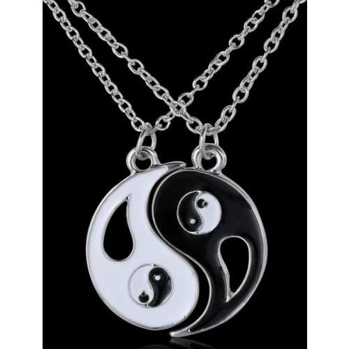 2PC/Set Gossip Yin Yang White Black Pendant Necklace Best Friends BFF Friendship Women Men Lover Charm Chain Jewelry Party Gifts