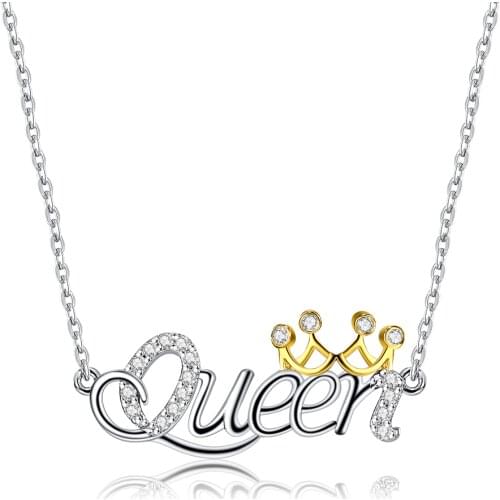 SILVERHOO 925 Sterling Silver Necklace For Women Fine Jewelry High Quality Cubic Zirconia Crown Lady Necklaces Best Selling Gift