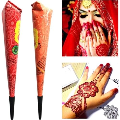 2Pcs Black Red Brown Ink Color Henna Tattoo Paste Indian Waterproof Cones Mehndi DIY Temporary Tattoo Body Paint Art Cream TSLM2