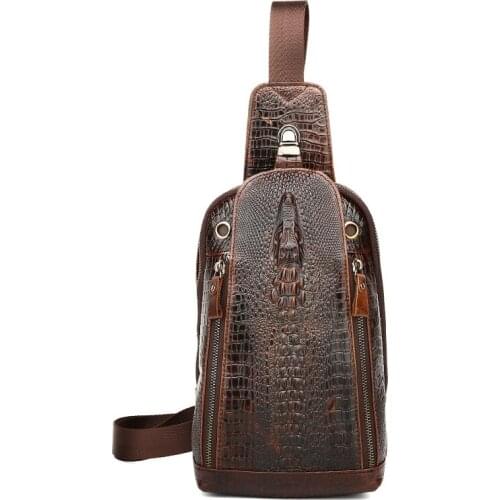 The First Layer Of Leather Crocodile Pattern Mens Chest Bag Genuine Leather Mens Chest Bag Newest Mens Casual Small Bag