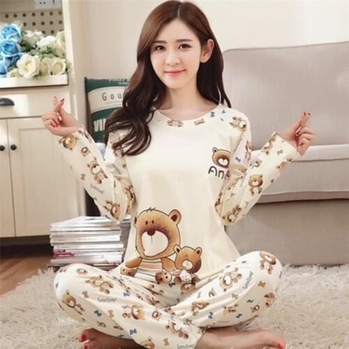 Wholesale Pajamas Sets Spring Autumn Carton Women Long Sleeve Sleepwear Suit Cute Big Girls Homewear Gift for Female Sleepwear