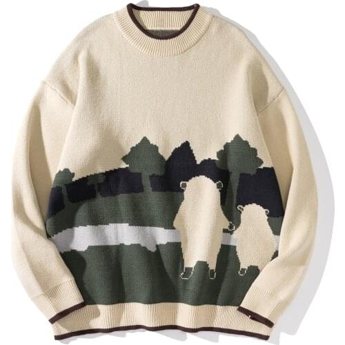 LACIBLE Men Women Casual Pullover Sweater Streetwear Harajuku Knitted Sweater Tree Funny Bear Print Sweater Autumn Winter Cotton