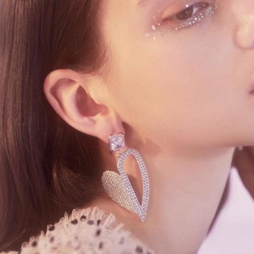 Hiphop Earring Crystal Hollow Heart Statement Earrings for Women Rock Earring Party SHow Jewelry Femme Brincos bijoux 2020