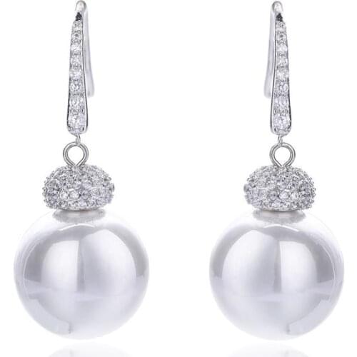 5A Level Cubic Zirconia CZ Pearl Stud Earring for Wedding, Prom Dangle Earrings for Women Bride Jewelry CE10956