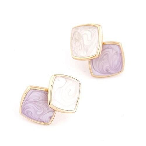 New purple green Gold Enamel Square Stud Earrings for women girl fashion Jewelry brincos