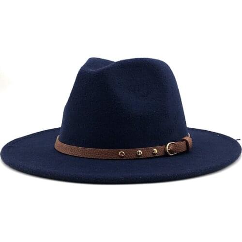 Simple Classics Brown Belt Solid Women Men Autumn Winter Fedora Hat Vinatge Jazz Panama Church Wedding Fedora Cap