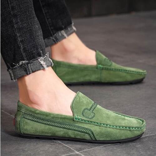 Designer Shoes Men Zapatos De Hombre Slip-On Leather Shoes Casual Male Shoes Adult Green Driving Moccasin Soft Non-slip Loafers