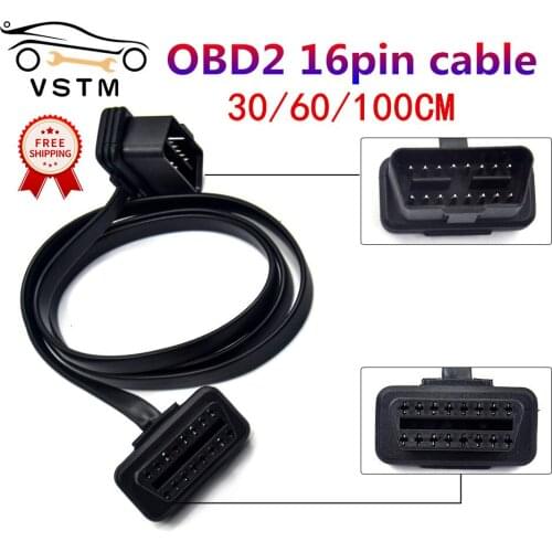 High Quality 30/60/100CM Flat+Thin 16 Pin Socket OBD OBDII OBD2 16Pin Male To Female Car Scanner Extension Cable 8Core Connector