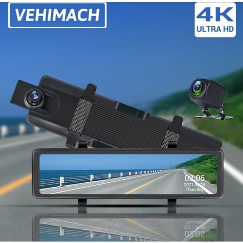 Car Dash Cam 4K Rearview Mirror DVR 12 Inches Dash Camera Video Recorder G-Sensor Rear Camera Auto Registrar 24h Parking Monitor