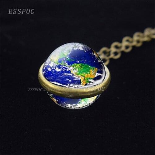 Jupiter Earth Sun Moon Stars Planet Hollow Necklace Double Face Glass Cabochon Jewelry Handmade Pendant Accessories Women Gift
