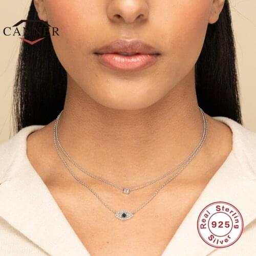 CANNER 925 Sterling Silver Exquisite Eye Diamond Stone Pendant Necklace for Women Chain Choker Necklaces Fine Jewelry Collares