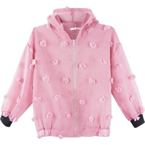 Neatie kiddie Spring Summer Korean Style BF Style Sun Protection Hooded Jacket Women Clothes Mesh Patch Zipper Pink Thin Coat
