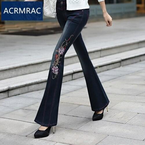 Womens jeans summer Slim High waist embroidery Flare Pants Full Length jeans 31nf025