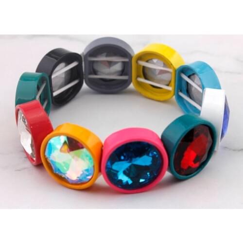 ZWPON Handmade Faceted Glass Crystal Tile Bead Bangles Bracelets for Women Fashion Color Painted Round Elastic Bangles Wholesale