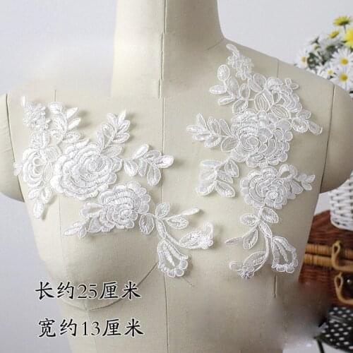 10Pieces Elegant Off White Crochet Rose Flower Lace Applique Bridal Embroidery Neck Lace Patches For Wedding Veil Head Ornaments
