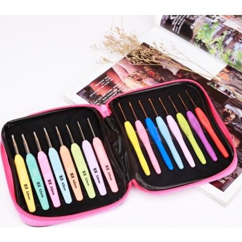 16pcs/set Candy Color Hand Woven Bag Knitting Comfort Soft Plastic Handgrip Crochet Hook Lot Yarn Woven Crochet Needles