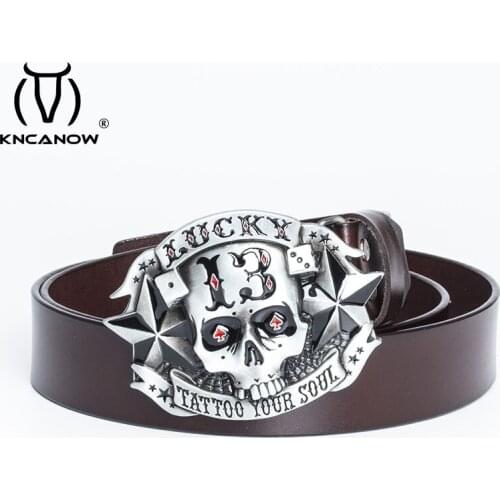 3.8cm Width Designers Luxury Brand Belts For Mens High Quality Alloy Lucky 13 Skull Buckle Male Strap Genuine Leather Waistband