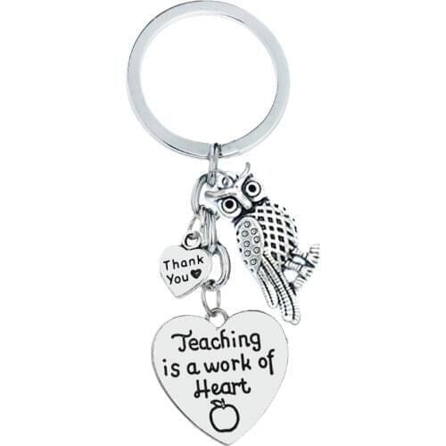 36PC Teaching Is A Work Of Heart Keyring Owl Pendant Thank You Love Heart Charm Keychains Teachers Day Gift Graduation Presents