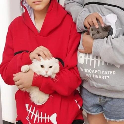 40# Women Sweatshirt Animal Pouch Hood Tops Carry Cat Breathable Pullover Streetwear Sweatshirt Oversized Hoodie Bluza Damska