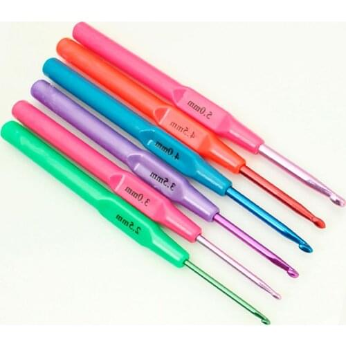 6pcs Mixed Metal Hook Crochet Template Kit TPR Aluminum Knitting Needles For Loom Tool Band DIY Crafts