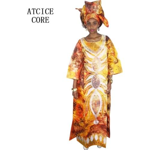 AFRICAN DRESSES FOR WOMEN BAZIN RICHE EMBROIDERY DRESSES LONG DRESS WITH SCARF LA077