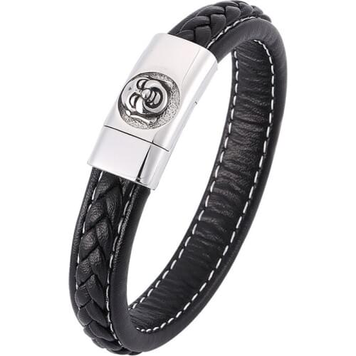 Blessing men women Leather Bracelet Titanium Stainless Steel Magnetic Smiley Buddha Bracelet Men Woven fashion Bangle BB350