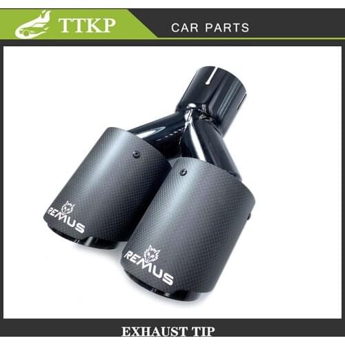 One Piece Car Exhaust Pipe Straight Flange Matt Carbon Tail End Tip Black Stainless Steel Dual Air Muffler Pipe With Remus Logo