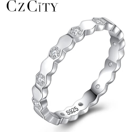 CZCITY Genuine 925 Sterling Silver Wave Personality Rings for Women Clear Cubic Zircon Party Rings Silver 925 Jewelry 2019 New
