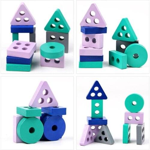 Childrens Cognitive Wooden Building Blocks Montessori Early Kids Toy Educational Gift Match Cognition Toys Shape Color Lea I3B3