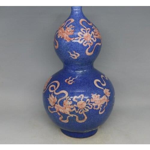 Antique MingDynasty porcelain vase,blue carved lion bottle furnishing,hand painted crafts /collection & adornment,Free shipping
