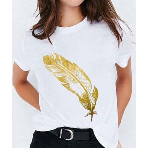 Feather Graphic Printed Ladies T-shirt Harajuku Print T Shirt Women Tshirt New Style Summer Female Tee Tops