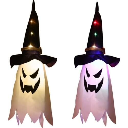 Halloween LED Flashing Light Gypsophila Ghost Festival Dress Up Glowing Wizard Ghost Hat Lamp Horror Atmosphere Hanging Lantern