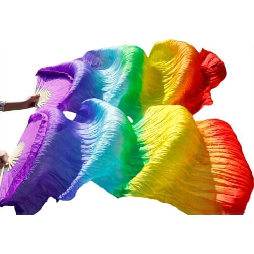 Customized 100% Silk Dance Fans Handmade Dyed 1 Pair Belly Dance Fans Purple+Royal blue+Turquoise+Green+Yellow+Orange+Red 5 Size