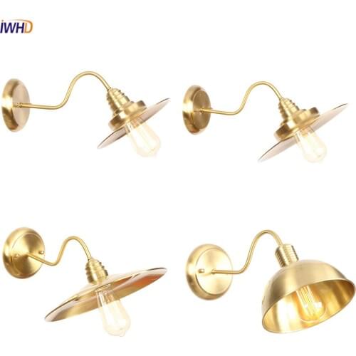 IWHD Nordic Copper LED Wall Lamp Vintage Wandlamp Retro RH Bathroom Light Simple Bedside Living Room Applique Murale Luminaire