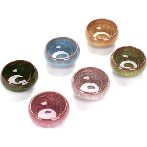6-piece Ceramic Kung Fu Tea Cup Porcelain Teacup Set Purple Sand Ice Cracked Glaze Pattern 8-color Tea Cup Gift Box