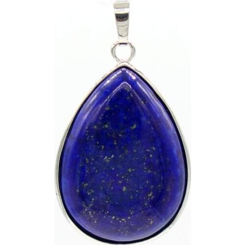 KFT Natural Healing Crystal Lapis Lazuli Stone Pendant Silver Plated Water Drop Pendant Fashion Jewelry