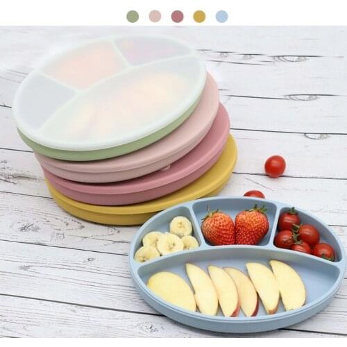 Baby Suction Cup Bowl Divided Dinner Plate Infants Learning Feeding Dish Non-toxic BPA-Free Silicone Solid Color Bowl
