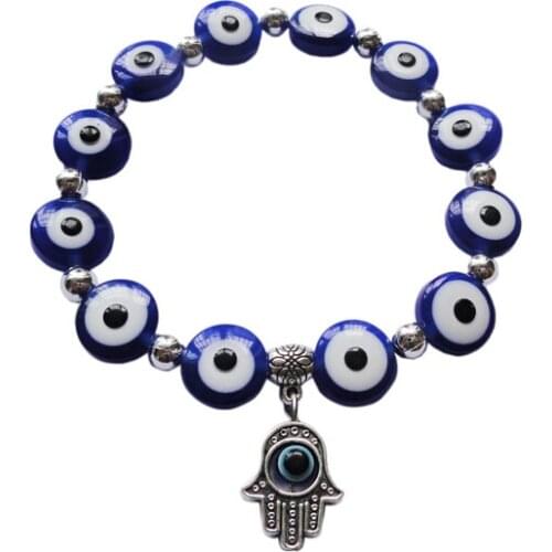 Hot Fashion Jewelry 1pcs Turkish Fatima Hamsa Blue Evil Eye Beaded Charm Bracelets DIY For Woman D79